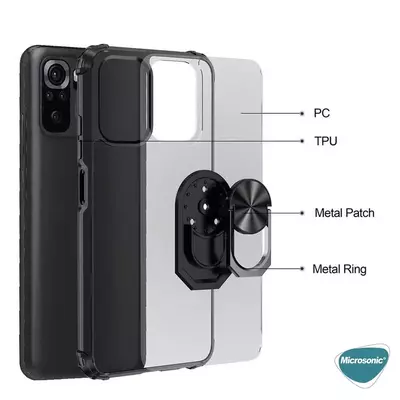 Microsonic Xiaomi Poco M5s Kılıf Grande Clear Ring Holder Siyah