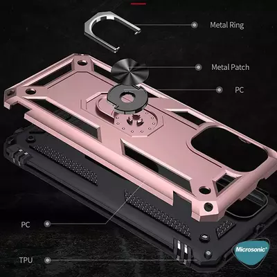 Microsonic Xiaomi Poco M5s Kılıf Military Ring Holder Rose Gold