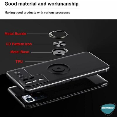 Microsonic Xiaomi Poco X3 GT Kılıf Kickstand Ring Holder Siyah