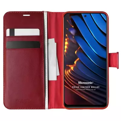 Microsonic Xiaomi Poco X3 GT Kılıf Delux Leather Wallet Kırmızı