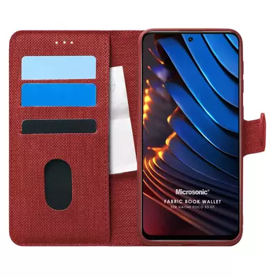 Microsonic Xiaomi Poco X3 GT Kılıf Fabric Book Wallet Kırmızı