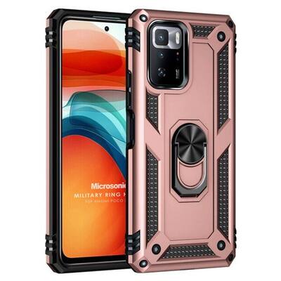 Microsonic Xiaomi Poco X3 GT Kılıf Military Ring Holder Rose Gold