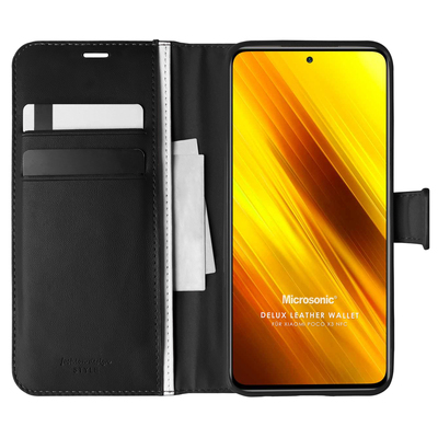 Microsonic Xiaomi Poco X3 NFC Kılıf Delux Leather Wallet Siyah