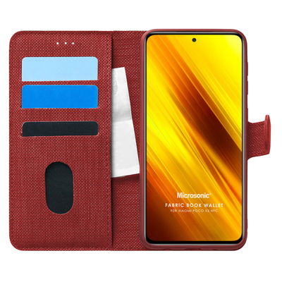 Microsonic Xiaomi Poco X3 NFC Kılıf Fabric Book Wallet Kırmızı