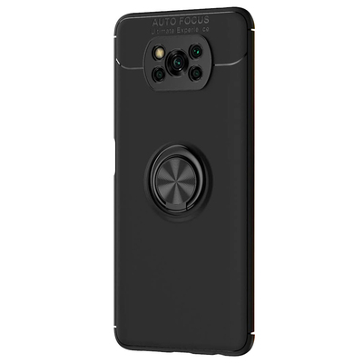 Microsonic Xiaomi Poco X3 NFC Kılıf Kickstand Ring Holder Siyah