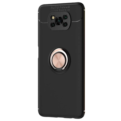 Microsonic Xiaomi Poco X3 NFC Kılıf Kickstand Ring Holder Siyah Rose