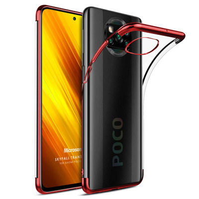 Microsonic Xiaomi Poco X3 NFC Kılıf Skyfall Transparent Clear Kırmızı