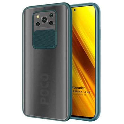 Microsonic Xiaomi Poco X3 NFC Kılıf Slide Camera Lens Protection Koyu Yeşil