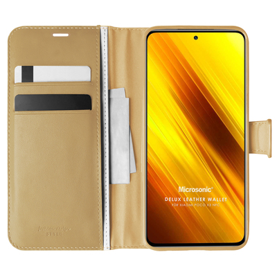 Microsonic Xiaomi Poco X3 Pro Kılıf Delux Leather Wallet Gold