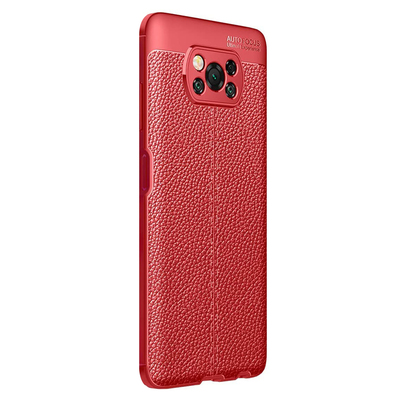 Microsonic Xiaomi Poco X3 Pro Kılıf Deri Dokulu Silikon Kırmızı