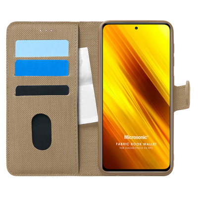 Microsonic Xiaomi Poco X3 Pro Kılıf Fabric Book Wallet Gold