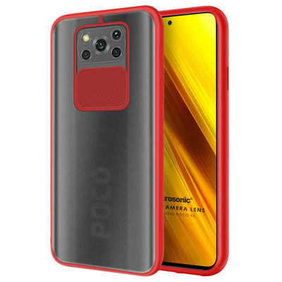 Microsonic Xiaomi Poco X3 Pro Kılıf Slide Camera Lens Protection Kırmızı