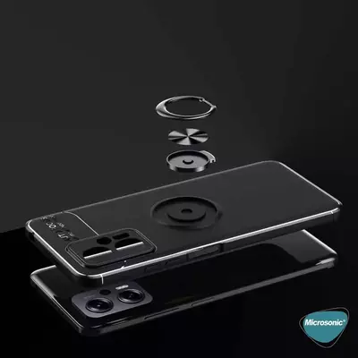 Microsonic Xiaomi Poco X4 GT Kılıf Kickstand Ring Holder Siyah Rose