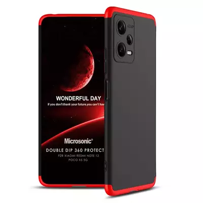 Microsonic Xiaomi Poco X5 5G Kılıf Double Dip 360 Protective Siyah Kırmızı
