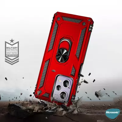 Microsonic Xiaomi Poco X5 Pro Kılıf Military Ring Holder Gümüş