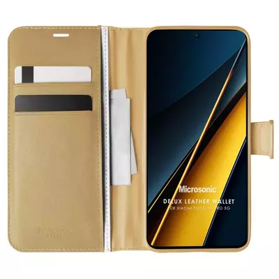 Microsonic Xiaomi Poco X6 Pro 5G Kılıf Delux Leather Wallet Gold