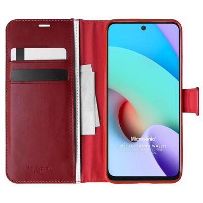 Microsonic Xiaomi Redmi 10 2022 Kılıf Delux Leather Wallet Kırmızı