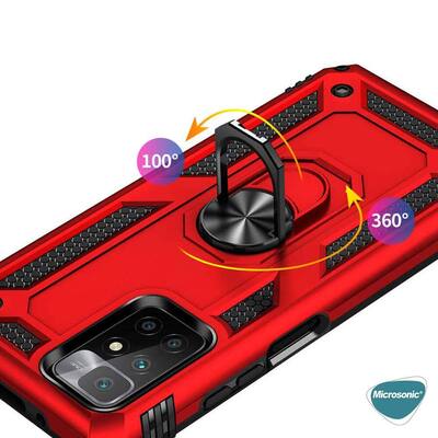 Microsonic Xiaomi Redmi 10 2022 Kılıf Military Ring Holder Kırmızı