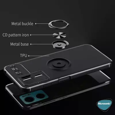 Microsonic Xiaomi Redmi 10 5G Kılıf Kickstand Ring Holder Siyah