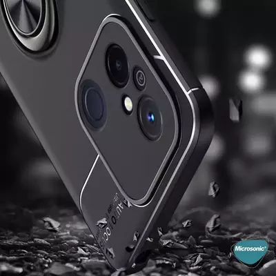 Microsonic Xiaomi Redmi 12C Kılıf Kickstand Ring Holder Siyah Mavi