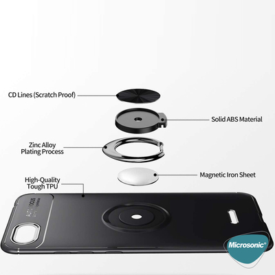 Microsonic Xiaomi Redmi 6A Kılıf Kickstand Ring Holder Lacivert