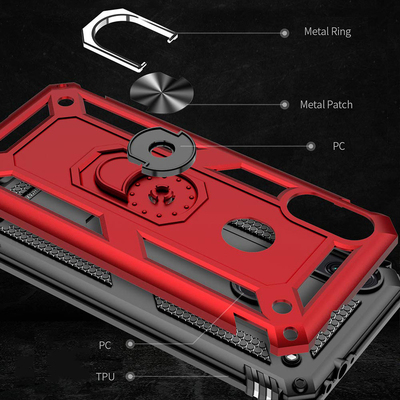 Microsonic Xiaomi Redmi 7 Kılıf Military Ring Holder Kırmızı