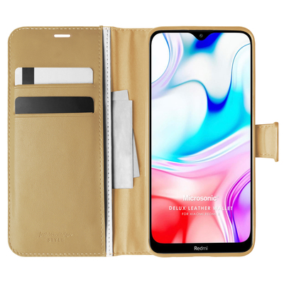 Microsonic Xiaomi Redmi 8 Kılıf Delux Leather Wallet Gold