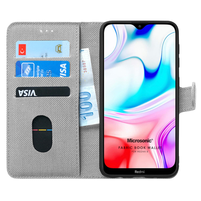 Microsonic Xiaomi Redmi 8 Kılıf Fabric Book Wallet Gri