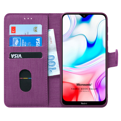 Microsonic Xiaomi Redmi 8 Kılıf Fabric Book Wallet Mor