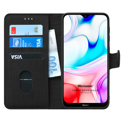 Microsonic Xiaomi Redmi 8 Kılıf Fabric Book Wallet Siyah