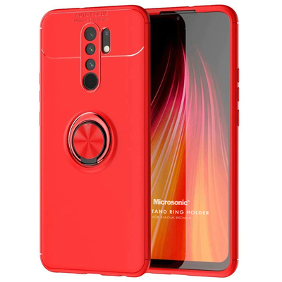 Microsonic Xiaomi Redmi 9 Kılıf Kickstand Ring Holder Kırmızı