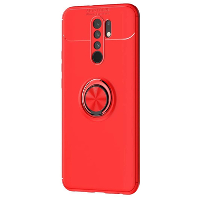 Microsonic Xiaomi Redmi 9 Kılıf Kickstand Ring Holder Kırmızı