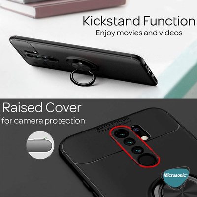 Microsonic Xiaomi Redmi 9 Kılıf Kickstand Ring Holder Siyah