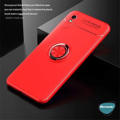 Microsonic Xiaomi Redmi 9A Kılıf Kickstand Ring Holder Kırmızı