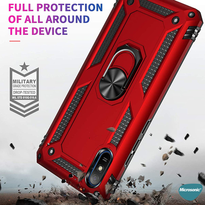 Microsonic Xiaomi Redmi 9A Kılıf Military Ring Holder Kırmızı