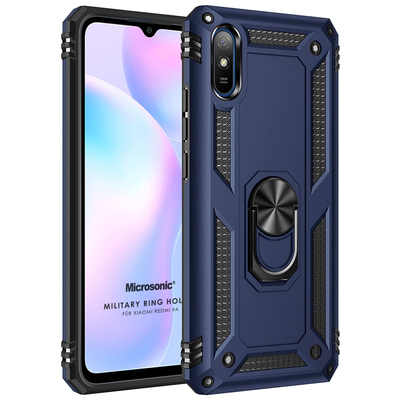 Microsonic Xiaomi Redmi 9A Kılıf Military Ring Holder Lacivert