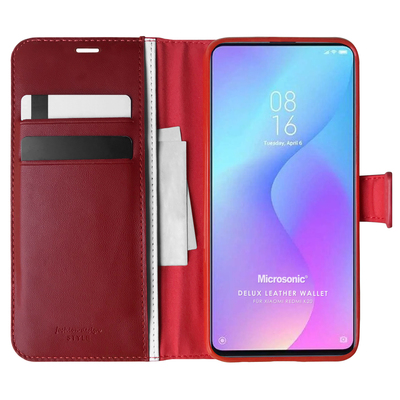 Microsonic Xiaomi Redmi K20 Kılıf Delux Leather Wallet Kırmızı