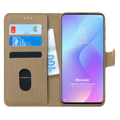 Microsonic Xiaomi Redmi K20 Kılıf Fabric Book Wallet Gold