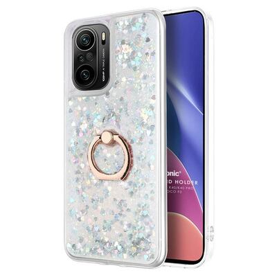 Microsonic Xiaomi Redmi K40 Kılıf Glitter Liquid Holder Gümüş