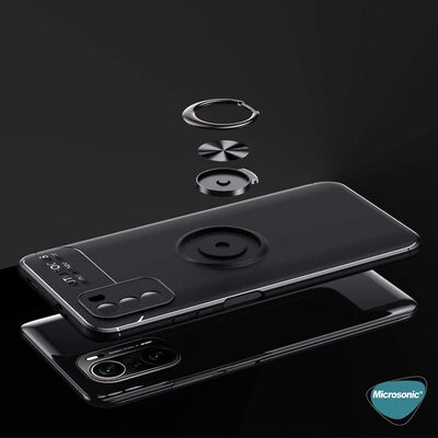 Microsonic Xiaomi Redmi K40 Kılıf Kickstand Ring Holder Siyah