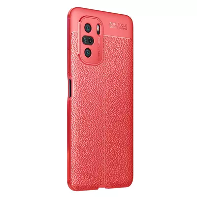 Microsonic Xiaomi Redmi K40 Pro Kılıf Deri Dokulu Silikon Kırmızı