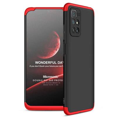 Microsonic Xiaomi Redmi Note 11 4G Kılıf Double Dip 360 Protective AYS Siyah Kırmızı