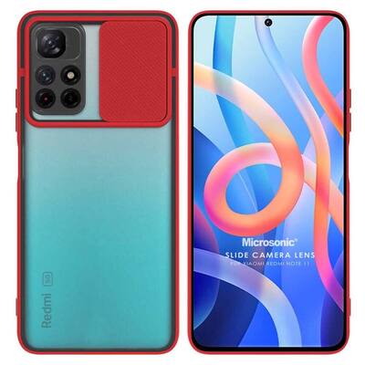 Microsonic Xiaomi Redmi Note 11 4G Kılıf Slide Camera Lens Protection Kırmızı