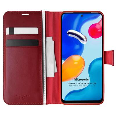 Microsonic Xiaomi Redmi Note 11 Kılıf Delux Leather Wallet Kırmızı