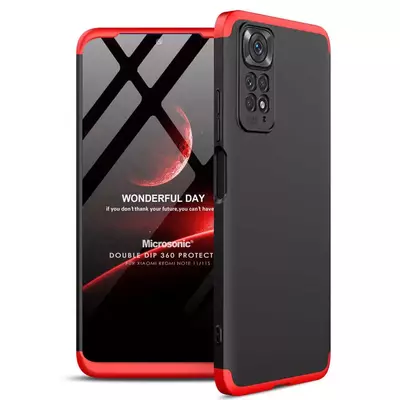 Microsonic Xiaomi Redmi Note 11 Pro 5G Kılıf Double Dip 360 Protective AYS Siyah Kırmızı