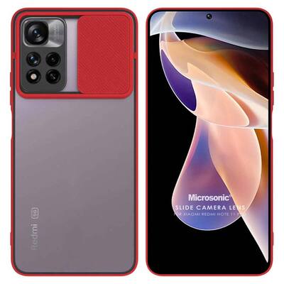 Microsonic Xiaomi Redmi Note 11 Pro Kılıf Slide Camera Lens Protection Kırmızı