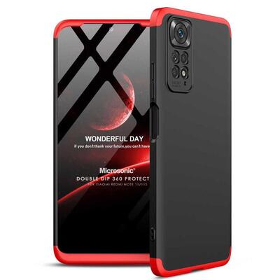 Microsonic Xiaomi Redmi Note 11S Kılıf Double Dip 360 Protective AYS Siyah Kırmızı