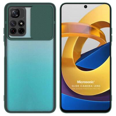 Microsonic Xiaomi Redmi Note 11T Kılıf Slide Camera Lens Protection Koyu Yeşil