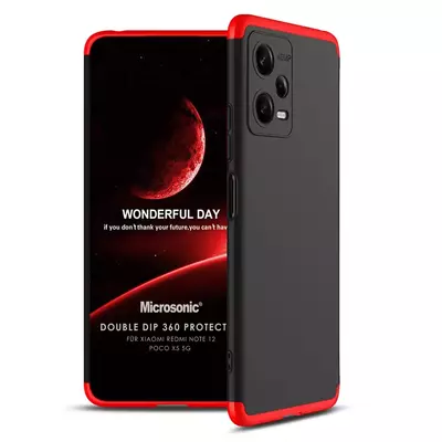 Microsonic Xiaomi Redmi Note 12 Kılıf Double Dip 360 Protective Siyah Kırmızı