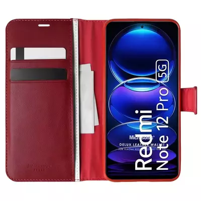 Microsonic Xiaomi Redmi Note 12 Pro 5G Kılıf Delux Leather Wallet Kırmızı